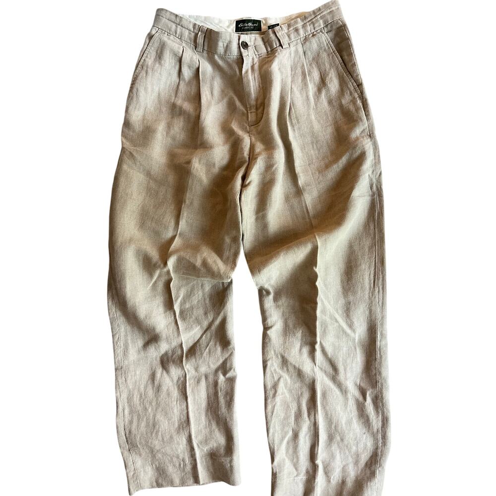 Vintage Eddie Bauer Grandpa Linen Trousers Tan Coastal Old Money Unisex 33x30